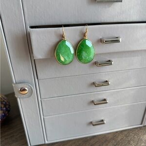 Elegant Green Stone Teardrop Earrings